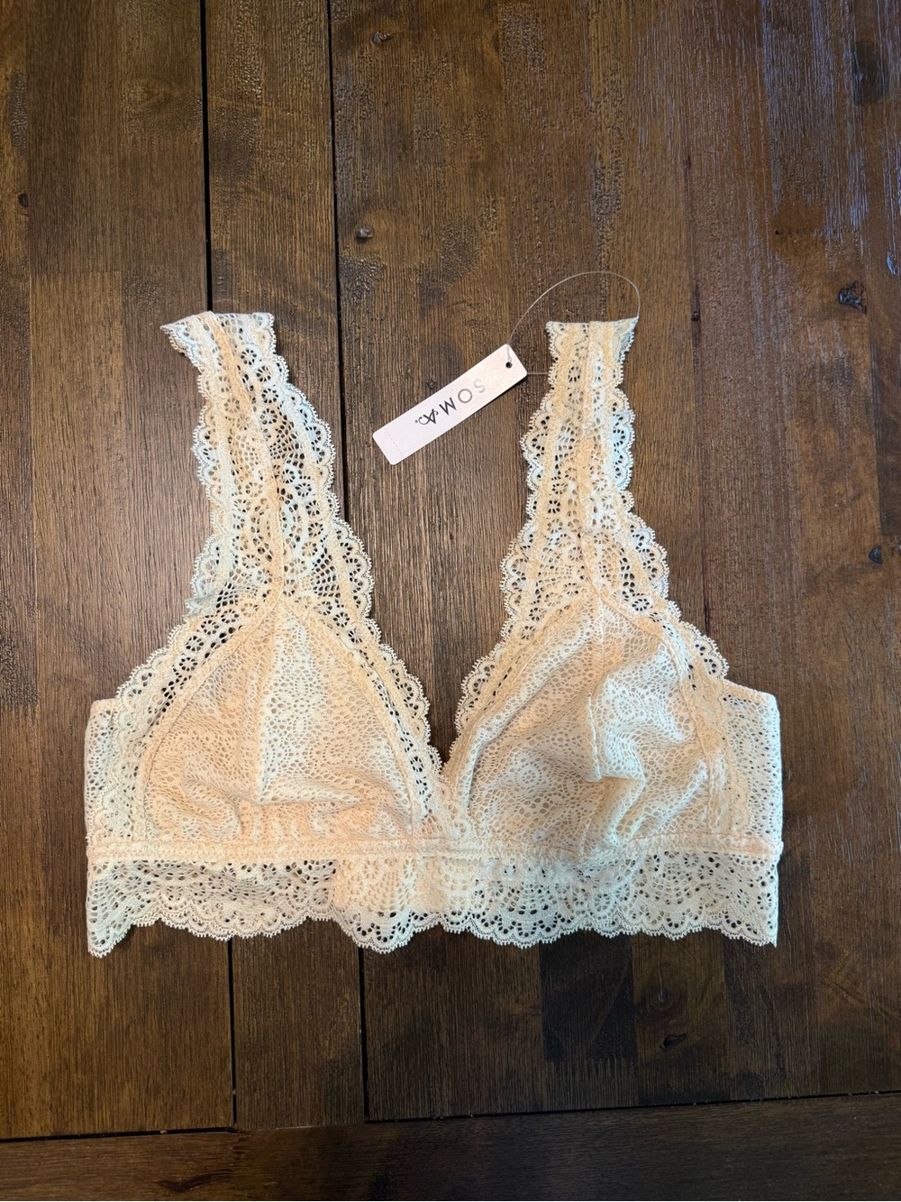 NWT Soma SZ L Crochet Scalloped Lace Bralette Sand Delicate Festival lace